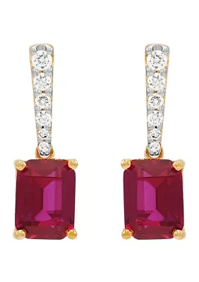 Lab Created Ruby and 1/2 ct. t.w. Lab Created Diamond Earrings in 10K Yellow Gold