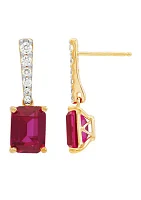 Lab Created Ruby and 1/2 ct. t.w. Lab Created Diamond Earrings in 10K Yellow Gold