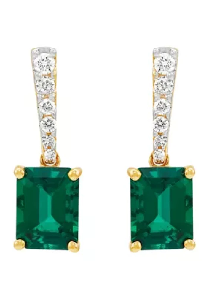 Lab Created Emerald and 1/2 ct. t.w. Lab Created Diamond Earrings in 10K Yellow Gold