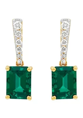 Lab Created Emerald and 1/2 ct. t.w. Lab Created Diamond Earrings in 10K Yellow Gold