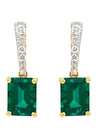 Lab Created Emerald and 1/2 ct. t.w. Lab Created Diamond Earrings in 10K Yellow Gold