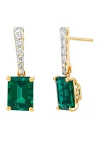 Lab Created Emerald and 1/2 ct. t.w. Lab Created Diamond Earrings in 10K Yellow Gold