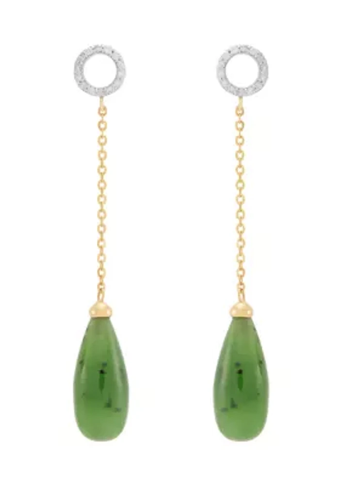 1/10 ct. t.w. Diamond and Green Nephrite Jade Earrings in 10K Yellow Gold