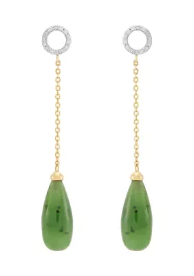 1/10 ct. t.w. Diamond and Green Nephrite Jade Earrings in 10K Yellow Gold