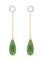 1/10 ct. t.w. Diamond and Green Nephrite Jade Earrings in 10K Yellow Gold