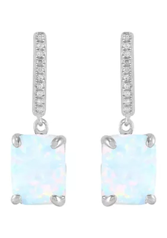 Lab Grown Emerald Cut Opal and 1/20 ct. t.w. Diamond Earrings in Sterling Silver