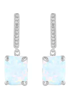 Lab Grown Emerald Cut Opal and 1/20 ct. t.w. Diamond Earrings in Sterling Silver