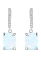 Lab Grown Emerald Cut Opal and 1/20 ct. t.w. Diamond Earrings in Sterling Silver