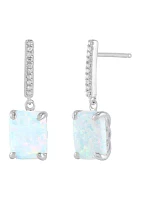 Lab Grown Emerald Cut Opal and 1/20 ct. t.w. Diamond Earrings in Sterling Silver