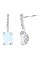 Lab Grown Emerald Cut Opal and 1/20 ct. t.w. Diamond Earrings in Sterling Silver