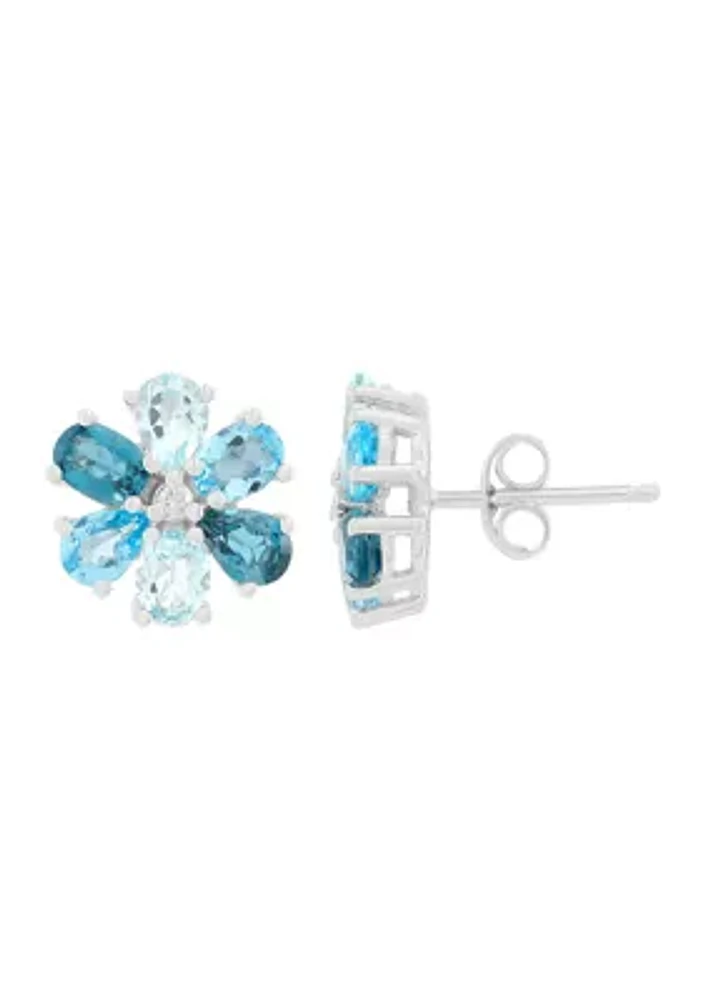 1/10 ct. t.w. Diamond and Multi Blue Topaz Stud Earrings in 10K White Gold