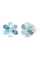 1/10 ct. t.w. Diamond and Multi Blue Topaz Stud Earrings in 10K White Gold