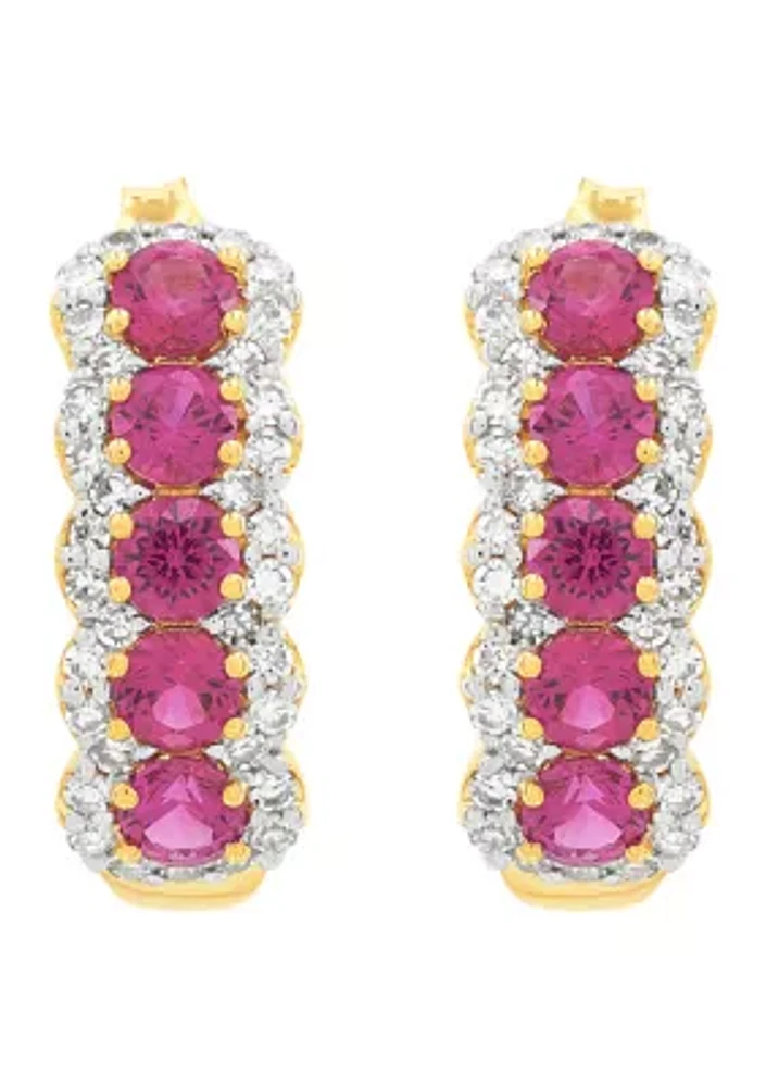 1/2 ct. t.w. Lab Grown Diamond, Ruby J Hoop Earrings 10K Yellow Gold