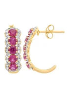 1/2 ct. t.w. Lab Grown Diamond, Ruby J Hoop Earrings 10K Yellow Gold