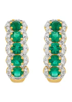 1/2 ct. t.w. Lab Grown Diamond and Lab Grown Emerald J Hoop Earrings in 10K Yellow Gold