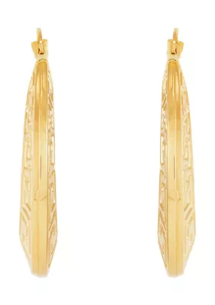 Greek Key Round Hoop Earrings in 10K Yellow Gold