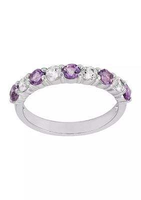 Amethyst and Created White Sapphire Ring in Sterling Silver