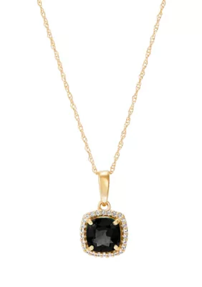 1/10 ct. t.w. Diamond and Onyx Pendant with 18" Rope Chain in 10K Yellow Gold