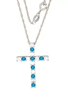 Blue Topaz Cross Pendant Necklace in Sterling Silver 