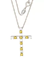 Citrine Cross Pendant Necklace in Sterling Silver