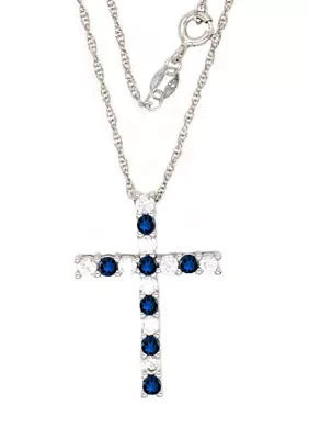 Sapphire Cross Pendant Necklace in Sterling Silver 