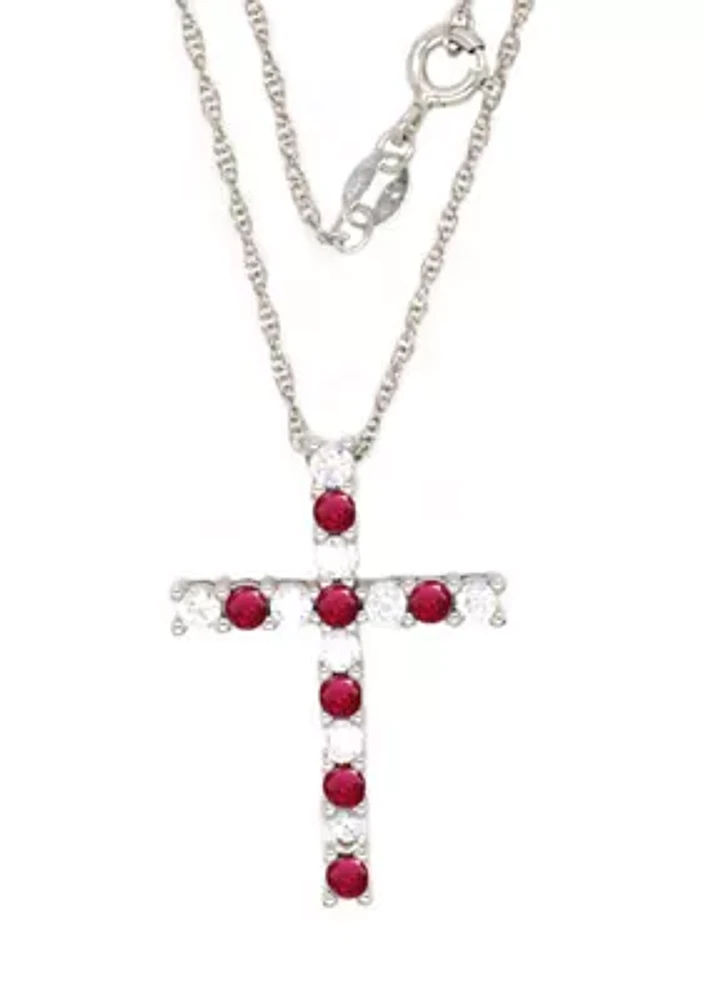 Ruby Cross Pendant Necklace in Sterling Silver