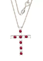 Ruby Cross Pendant Necklace in Sterling Silver