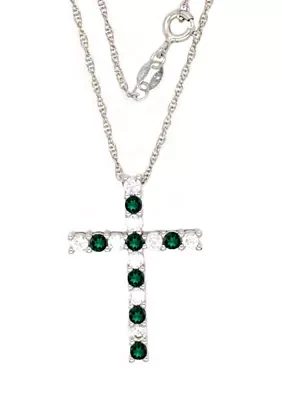 Emerald Cross Pendant Necklace in Sterling Silver