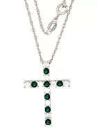 Emerald Cross Pendant Necklace in Sterling Silver