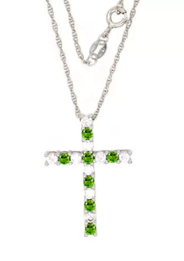 Peridot Cross Pendant Necklace in Sterling Silver