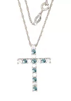 Aquamarine Cross Pendant Necklace in Sterling Silver