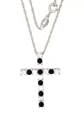 Onyx Cross Pendant Necklace in Sterling Silver