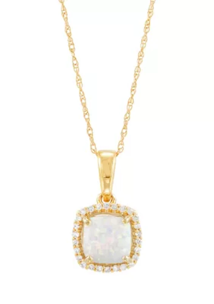  1/10 ct. t.w.  Lab Created  Diamond and Created Opal Pendant Necklace with 18" Rope Chain