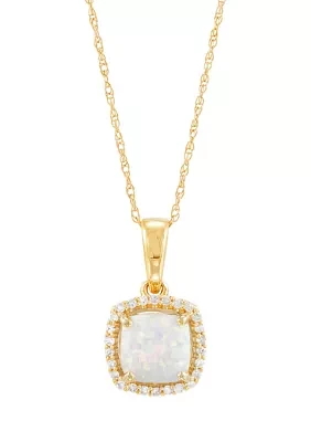  1/10 ct. t.w.  Lab Created  Diamond and Created Opal Pendant Necklace with 18" Rope Chain