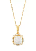  1/10 ct. t.w.  Lab Created  Diamond and Created Opal Pendant Necklace with 18" Rope Chain