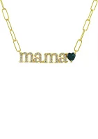 Lab Created Emerald and Lab Created White Sapphire Mama Necklace in Sterling Silver