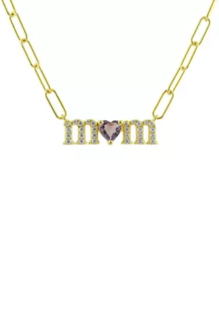 Amethyst and Lab Created White Sapphire Mom Necklace in Sterling Silver