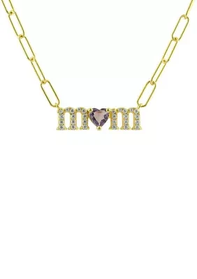 Amethyst and Lab Created White Sapphire Mom Necklace in Sterling Silver