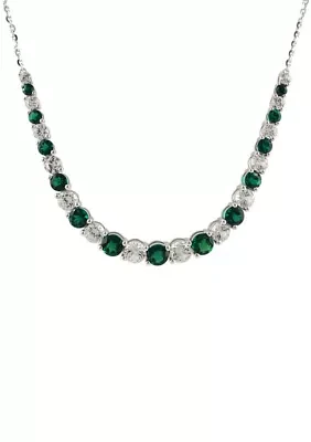 Lab Created Emerald and White Sapphire Necklace in Sterling Silver