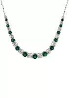 Lab Created Emerald and White Sapphire Necklace in Sterling Silver