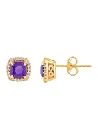 1/8 ct. t.w. Diamond and Amethyst Earrings in 10K Yellow Gold