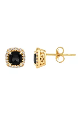 1/8 ct. t.w. Diamond and Onyx Earrings in 10K Yellow Gold