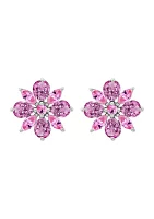 Pink Amethyst and Lab Created Pink Sapphire Flower Stud Earrings in Sterling Silver