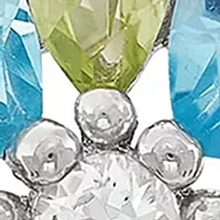 Swiss Blue Topaz, Peridot, and White Topaz Flower Earrings in Sterling Silver