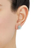 Swiss Blue Topaz, Peridot, and White Topaz Flower Earrings in Sterling Silver