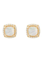 1/8 ct. t.w. Lab Created Diamond And Created Opal Stud Earrings in 10K Yellow Gold