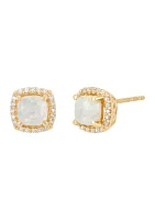 1/8 ct. t.w. Lab Created Diamond And Created Opal Stud Earrings in 10K Yellow Gold