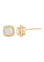 1/8 ct. t.w. Lab Created Diamond And Created Opal Stud Earrings in 10K Yellow Gold