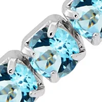 Sterling Silver 3 Millimeter Round Swiss Lab Created Blue Topaz Bracelet