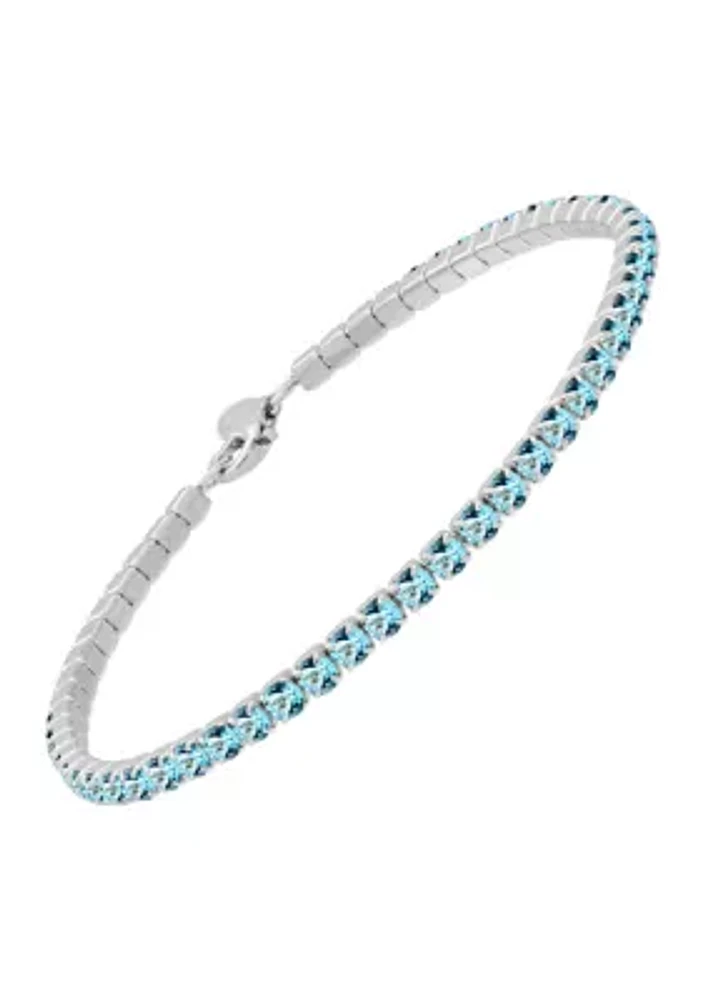 Sterling Silver 3 Millimeter Round Swiss Lab Created Blue Topaz Bracelet